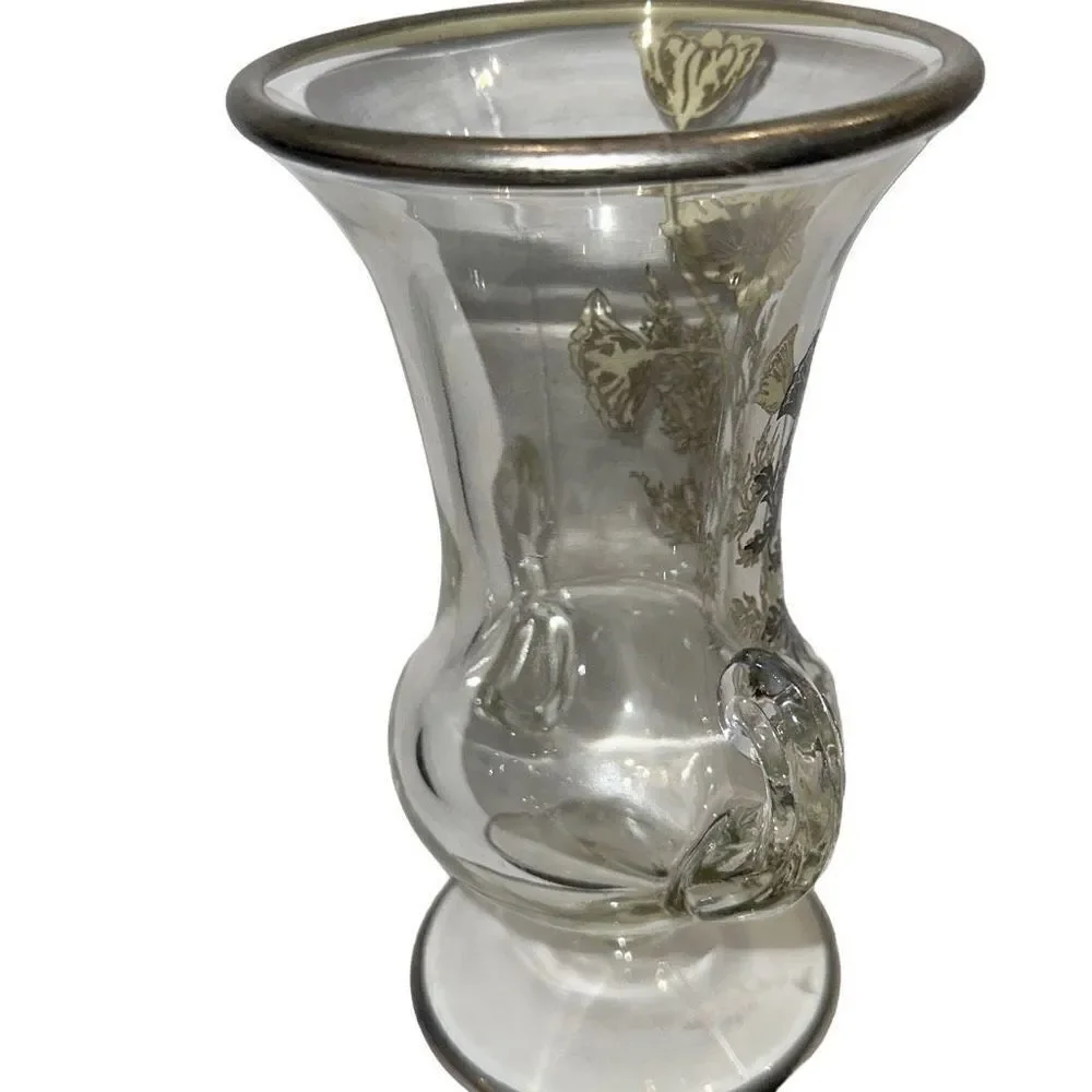 Silver City Footed Double handle Vase with applied Silver Floral  Flanders Patt